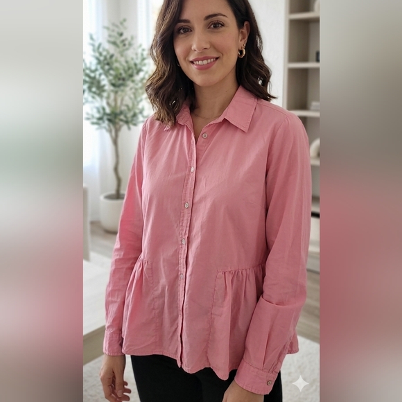 Zara Pink Button-Front Peplum Blouse - Picture 8 of 8